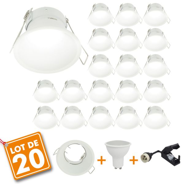 Set of 20 KINGDOM WHITE full recessed LED spotlight with GU10 bulb 230V 5W