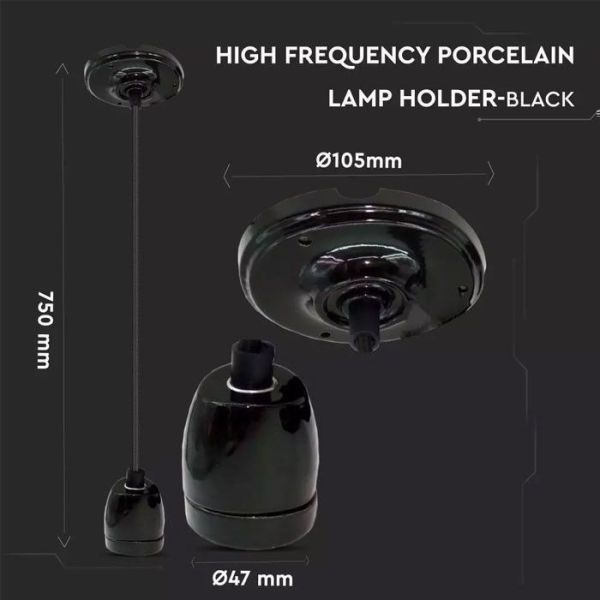 Black porcelain pendant light RETRO Bulb E27
