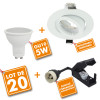Set of 20 Snail White adjustable recessed LED spotlight complete with GU10 230V 5W bulb