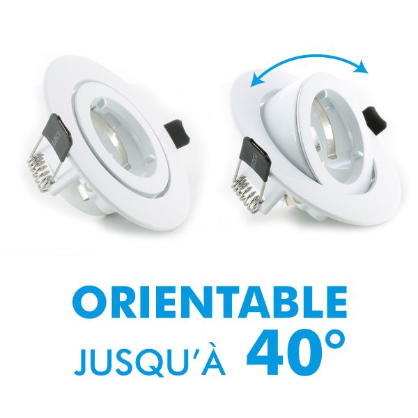 Lot de 20 Spot LED encastrable orientable Escargot Blanc complet avec Ampoule GU10 230V 7W Dimmable