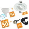 Set of 50 Snail White Adjustable Recessed LED Spotlight Complete with GU10 230V 7W Dimmable Bulb