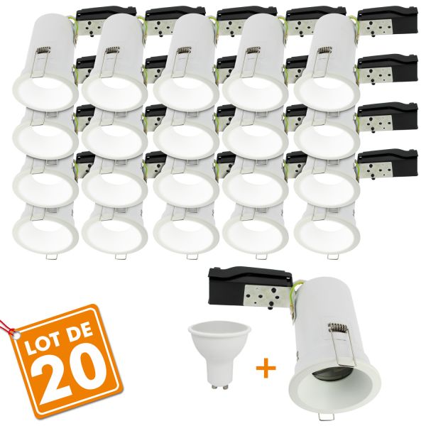 Set of 20 Fixed Recessed Spotlights White GU10 CASTEL UGR BBC RT2012 Low Luminance with GU10 230V 7W Bulb