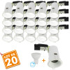 Set of 20 Fixed Recessed Spotlights White GU10 CASTEL UGR BBC RT2012 Low Luminance with GU10 230V 7W Dimmable Bulb