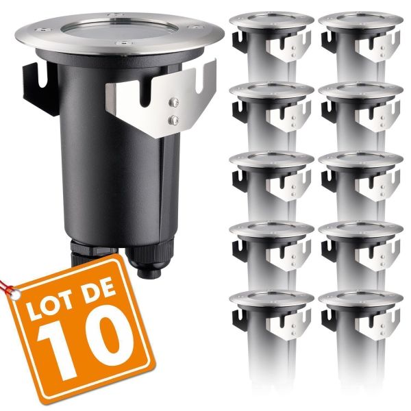 Set of 10 recessed spotlights IP67 CANYON PRO STAINLESS STEEL 304 GU10 + automatic connector