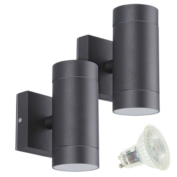 Set of 2 VENICE BLACK Outdoor double-beam wall lights with 4 GU10 5W LED bulbs