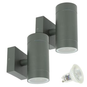 Set of 2 Wall Lights VENICE Outdoor Anthracite Gray double beam with 4 LED bulbs GU10 5W
