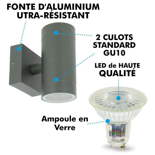 Conjunto de 4 Apliques VENICE Gris Antracita Exterior doble haz con 8 bombillas LED GU10 5W