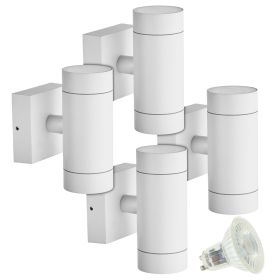 Set of 4 VENICE White Outdoor Double Beam Wall Lights with 8 GU10 5W LED Bulbs