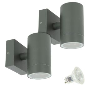Set of 2 Wall Lights VENICE Outdoor Anthracite Gray single beam with 2 GU10 5W LED bulbs
