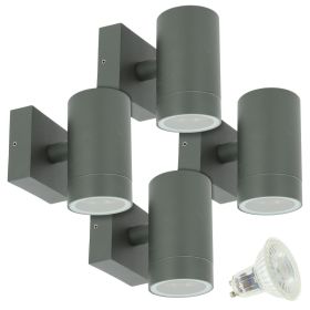 Set aus 4 VENICE Außen-Wandleuchten in Anthrazitgrau mit Einzelstrahl und 4 GU10-5-W-LED-Lampen