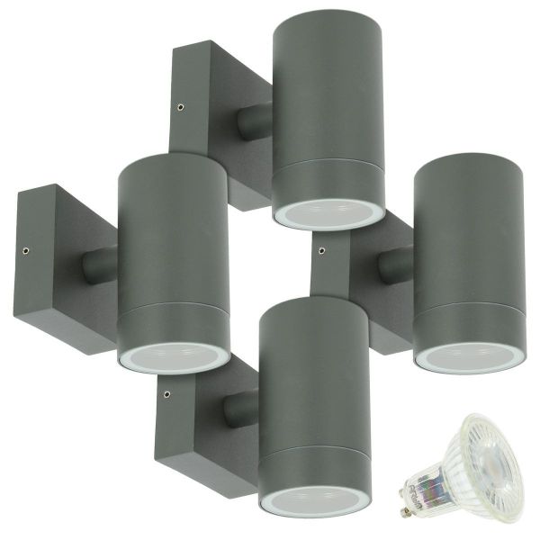 Set di 4 applique VENICE da esterno grigio antracite monofascio con 4 lampadine LED GU10 5W