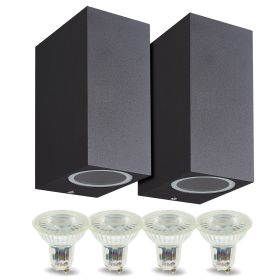 Set of 2 Manathan BLACK outdoor double-beam wall lights with 4 GU10 5W LED bulbs