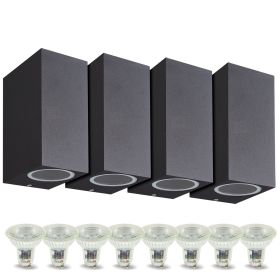 Set mit 4 Manathan BLACK Außenwandleuchten mit doppeltem Strahl und 8 GU10 5W LED-Lampen