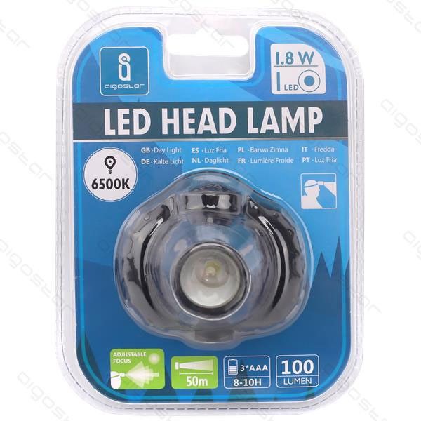 Headlamp Black 1.8W 6500K 100Lm Range 50m