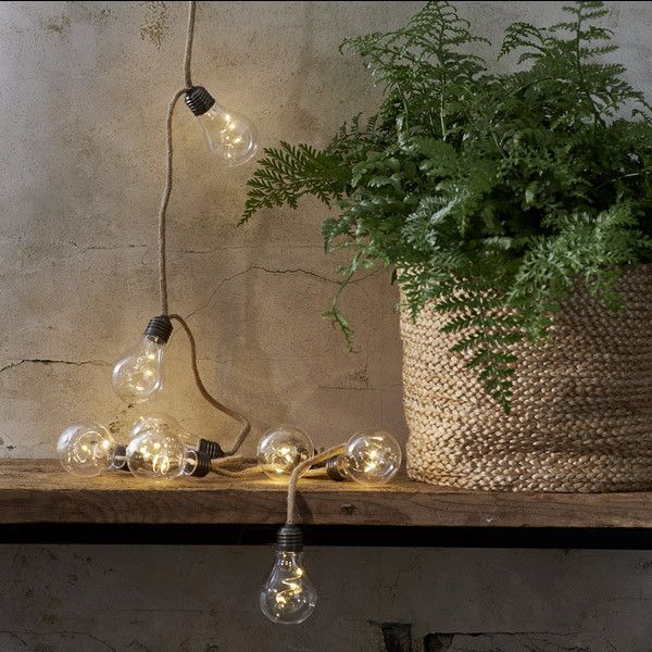 Battery-powered garland of 10 warm white microLED bulbs Natural cord cable