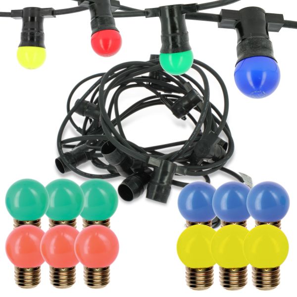 Guinguette garland 10 E27 sockets 10 meters Interconnectable + 12 E27 1W Multicolor LED bulbs