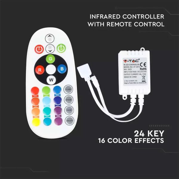 Controlador de infrarrojos con control remoto de 24 teclas para tira de LED RGB