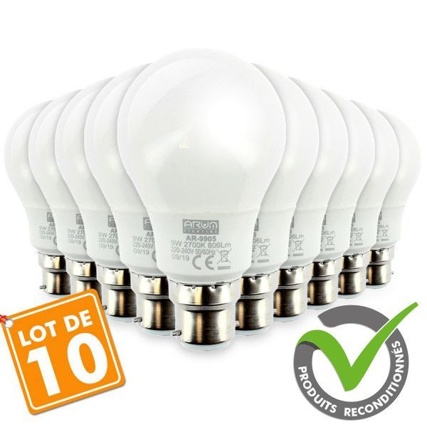 Lot de 10 Ampoules LED B22 9W eq 60W 806lm - Reconditionné