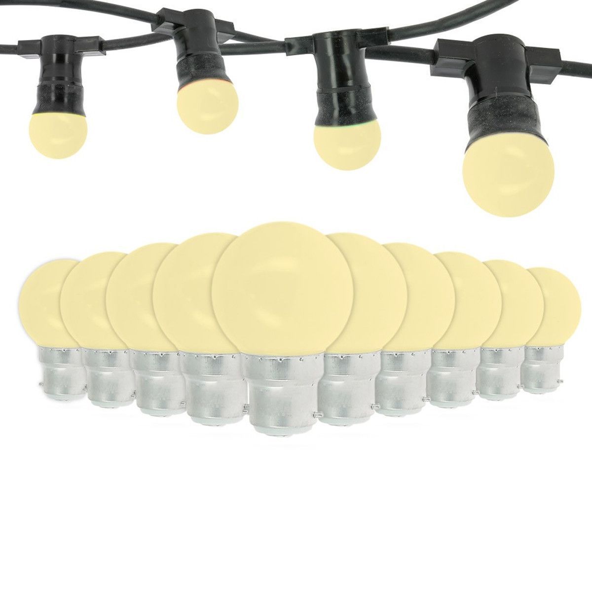 Guirlande Guinguette Professionnelle 10 Ampoules LED B22 1W Blanc Chaud 10 mètres Interconnectable