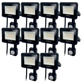 Set de 10 proyectores LED 20W Detector de movimiento negro IP44