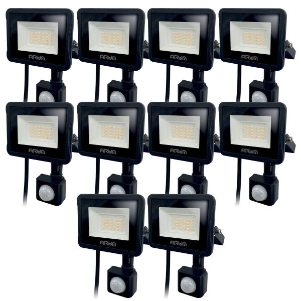 Set of 10 20W LED projectors Black motion detector IP44