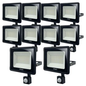Set di 10 proiettori LED da 50W Rilevatore di movimento nero IP65