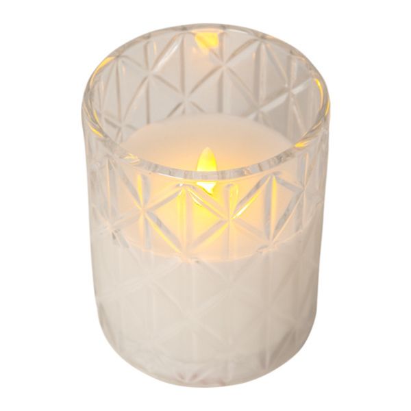 White wax LED candle with flickering flame 12.5cm