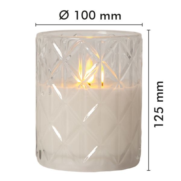 LED-Kerze aus weißem Wachs mit flackernder Flamme 12,5 cm