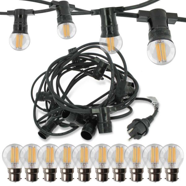 Professional guinguette garland 10 B22 LED bulbs 4W Warm White 10 meters Interconnectable