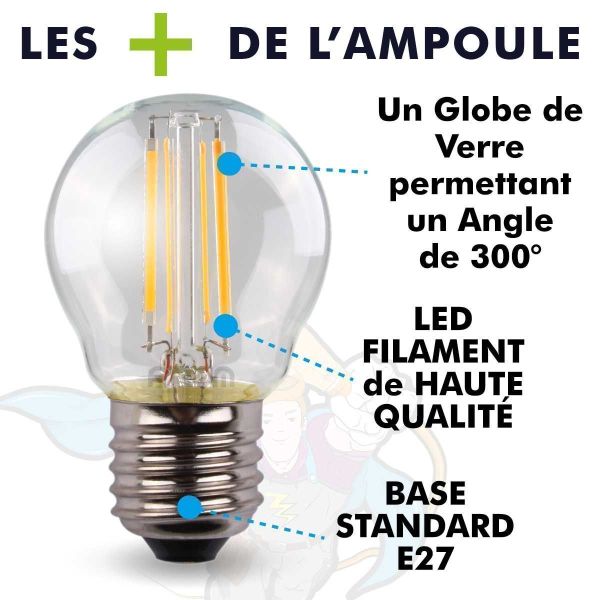 Guirlande guinguette Professionnelle 10 Ampoules LED E27 4W Blanc Chaud 10 mètres Interconnectable