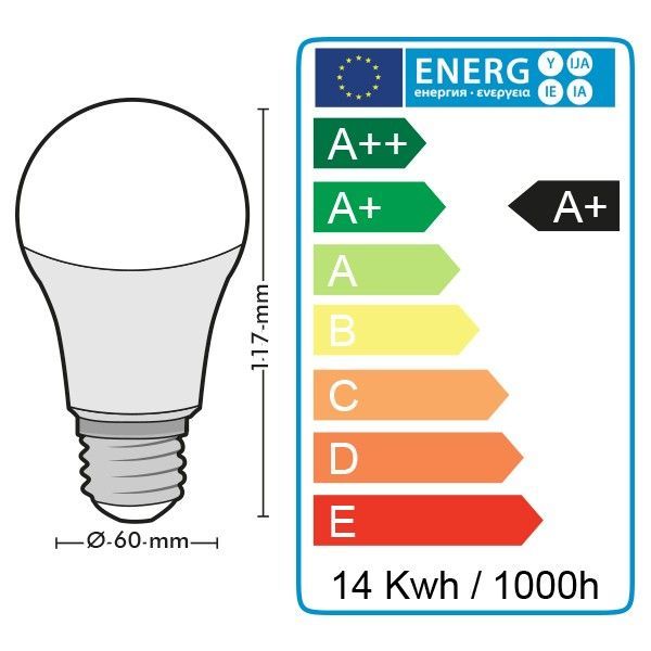 Set of 5 LED bulbs E27 14W Eq 100W Warm white