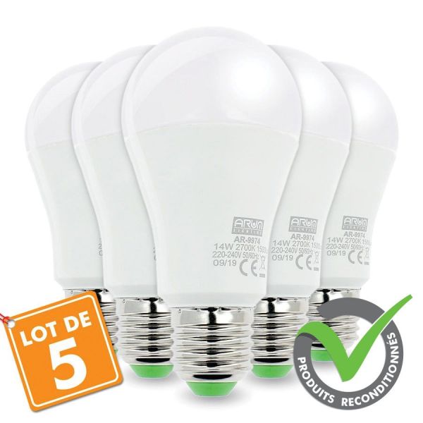 Lot de 5 ampoules LED E27 14W Eq 100W - Reconditionné
