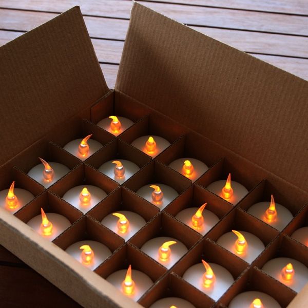24 Yellow Led Candles Flame Effect Silver Finish