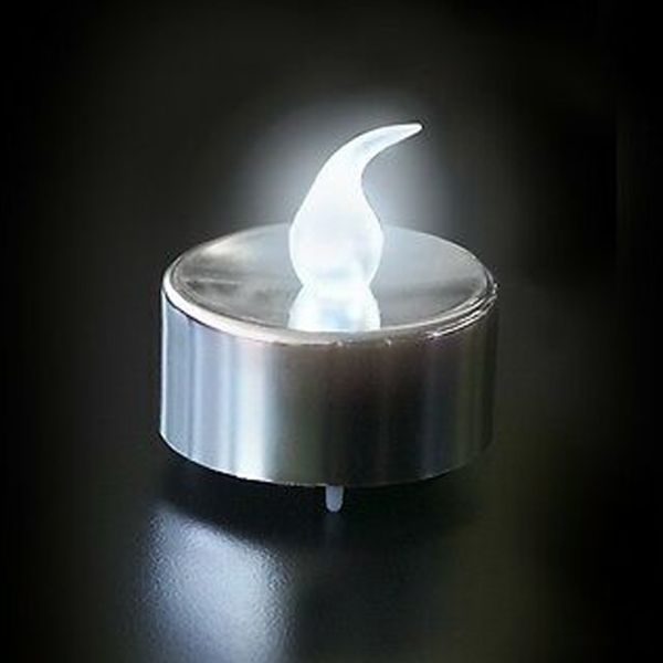 24 White Led Candles Flame Effect Silver Finish