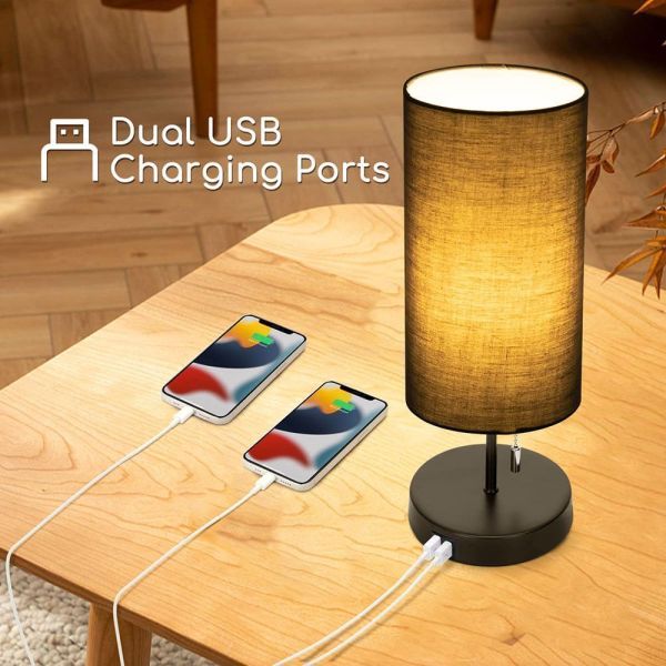 Lámpara de noche con 2 puertos de carga USB, Lámpara de mesa E27