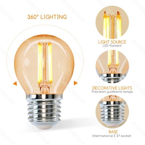 LED bulb E27 4W G45 (Golf ball) Eq 37W AMBER