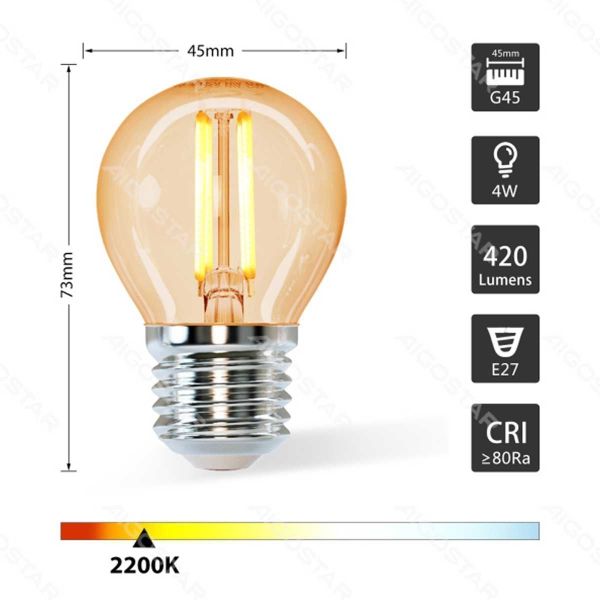 Ampoule LED E27 4W G45 (Balle de golf) Eq 37W AMBREE