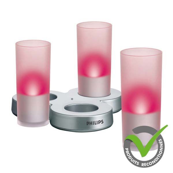 3 candele tealight rosse PHILIPS con base di ricarica - Ricondizionate
