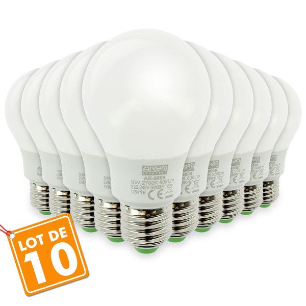 Lot de 10 Ampoules LED E27 8W eq 60W 806lm Gros culot vis