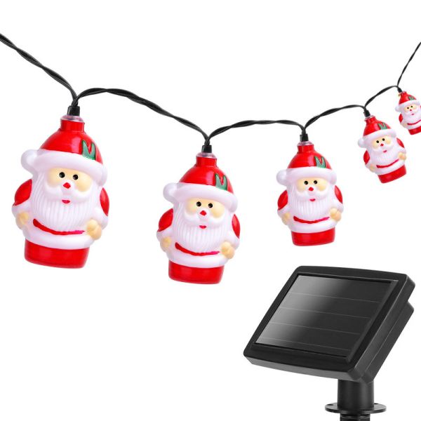 Solar garland with 10 luminous Santa Clauses