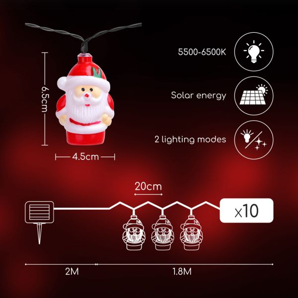 Solargirlande mit 10 leuchtenden Weihnachtsmännern