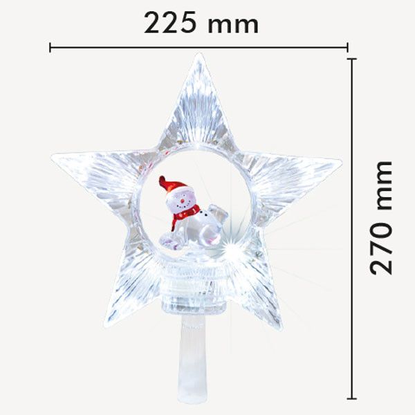 Cresta de estrella LED con 6 LED con muñeco de nieve giratorio que funciona con pilas