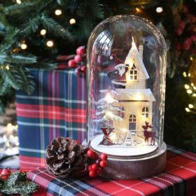 Santa Claus Glass Bell 10 MicroLED 20cm Warm White Battery Operated