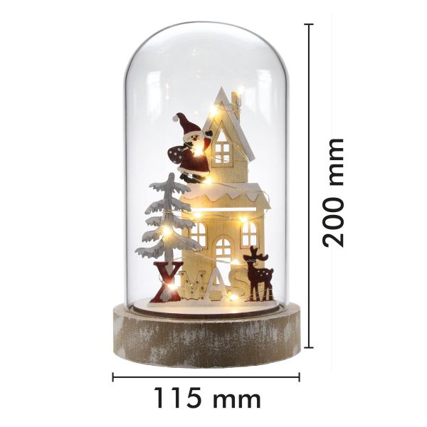 Cloche en verre Père Noel 10 MicroLED 20cm Blanc Chaud à piles