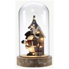 Glass Bell Snowman 10 MicroLED 20cm Warm White Battery Operated