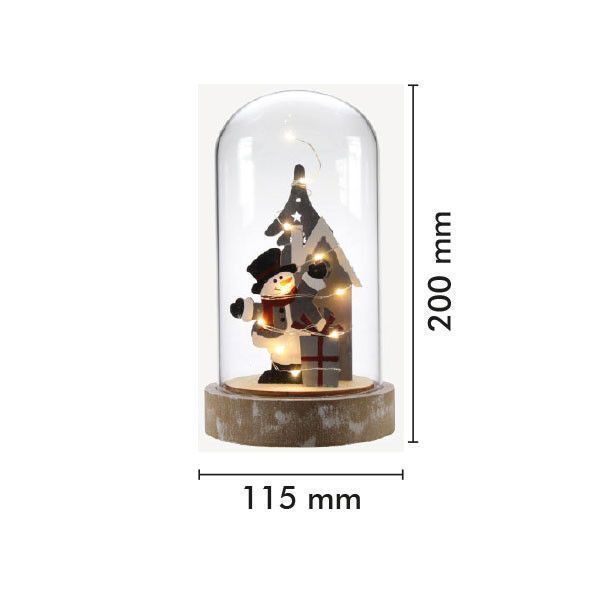 Glass Bell Snowman 10 MicroLED 20cm Warm White Battery Operated