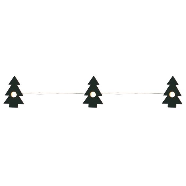 Garland 20 Warm White Micro LEDs with Green Wooden Christmas Trees on Batteries