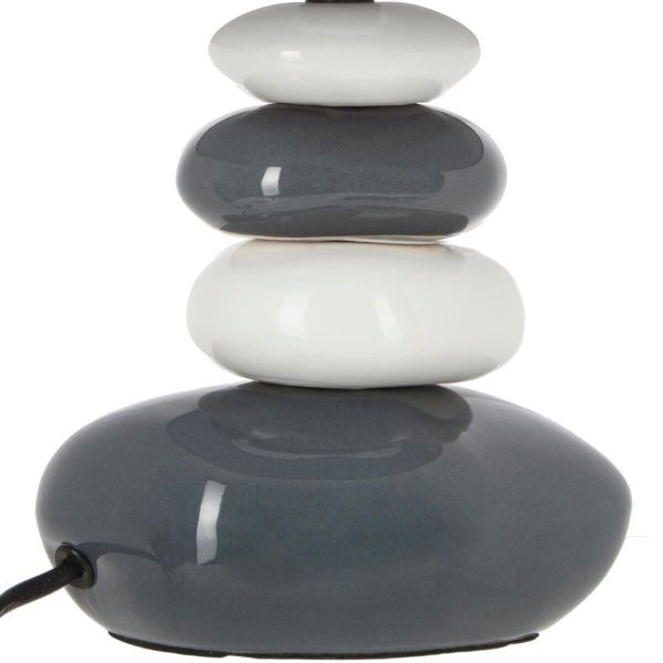 Lámpara de mesa Galet de cerámica blanca y gris con pantalla gris E14