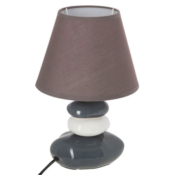Lámpara de mesa Galet de cerámica blanca y gris con pantalla gris E14
