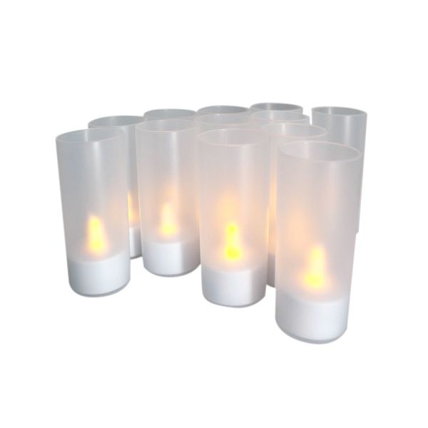 12 candele LED ricaricabili effetto fiamma con base di ricarica